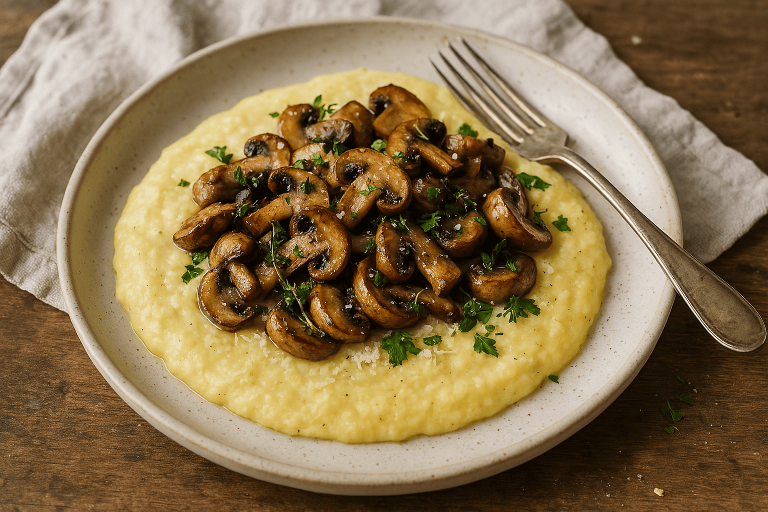 Polenta crémeuse au parmesan et champignons sautés - popottes.fr